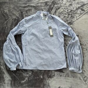 Blue and White Striped Long Sleeve Top with Zipper Back